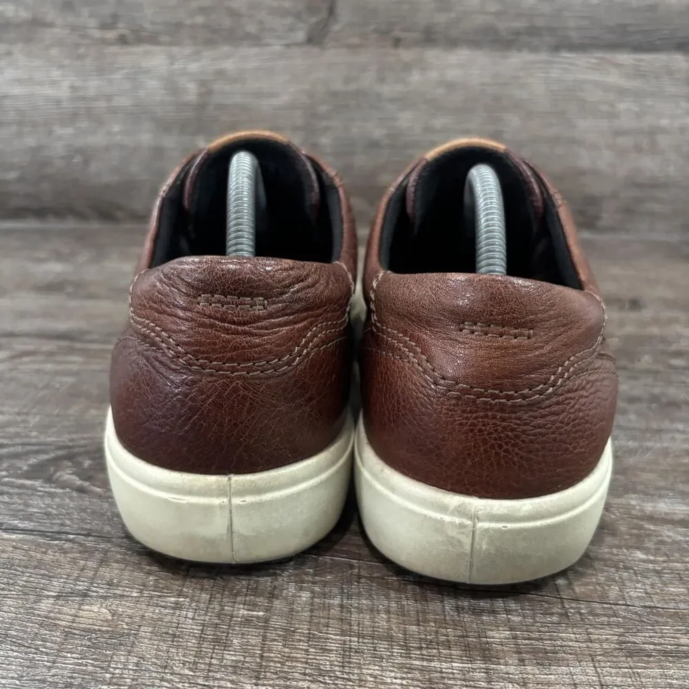 ECCO Soft 7 Shoes Men's 10 Brown Leather Casual Comfort Sneakers Low Top Lace Up